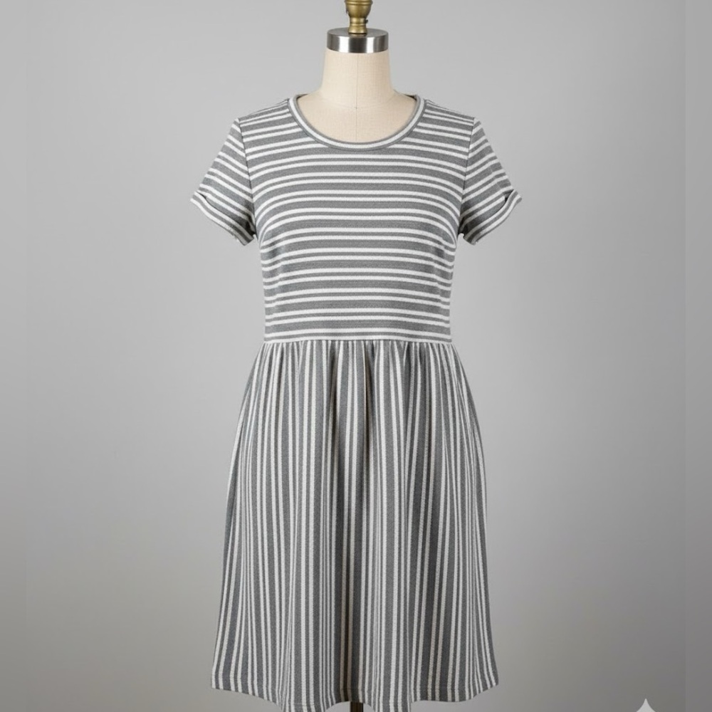 LOFT Striped Gray Swing Dress